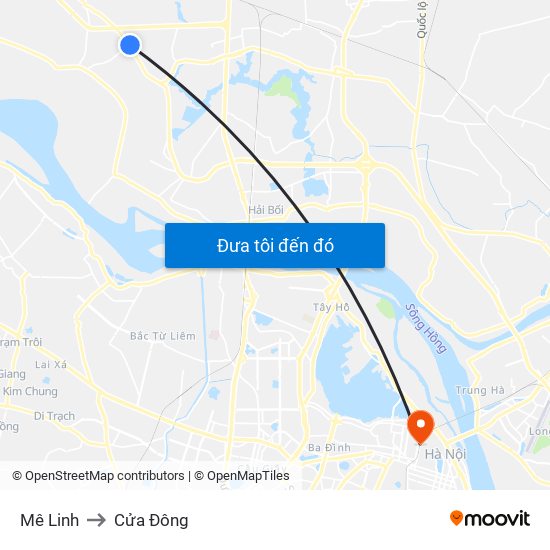 Mê Linh to Cửa Đông map