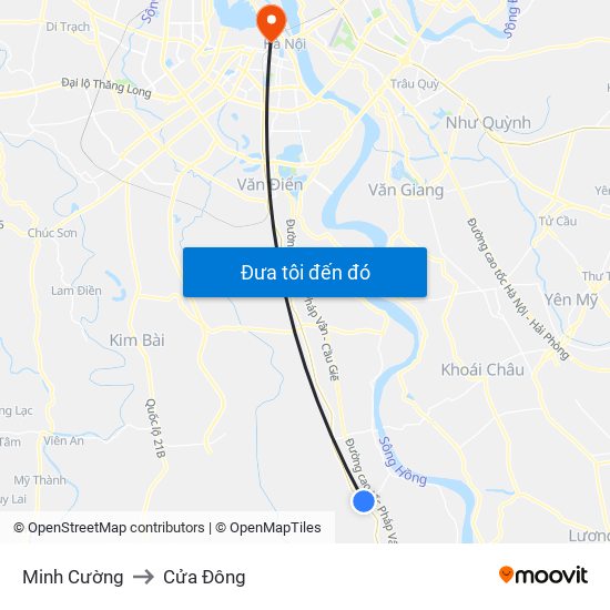 Minh Cường to Cửa Đông map