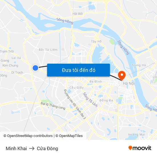 Minh Khai to Cửa Đông map