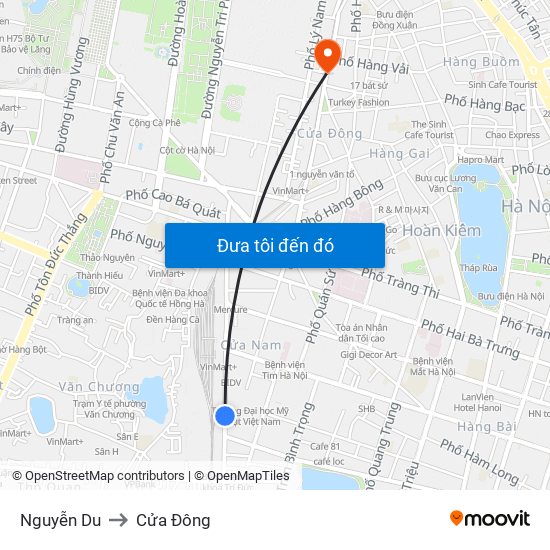 Nguyễn Du to Cửa Đông map