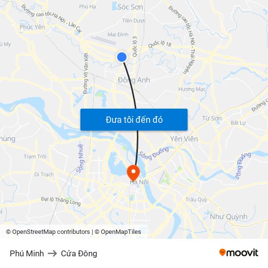 Phú Minh to Cửa Đông map