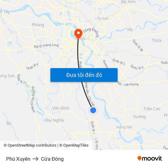 Phú Xuyên to Cửa Đông map