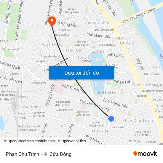 Phan Chu Trinh to Cửa Đông map