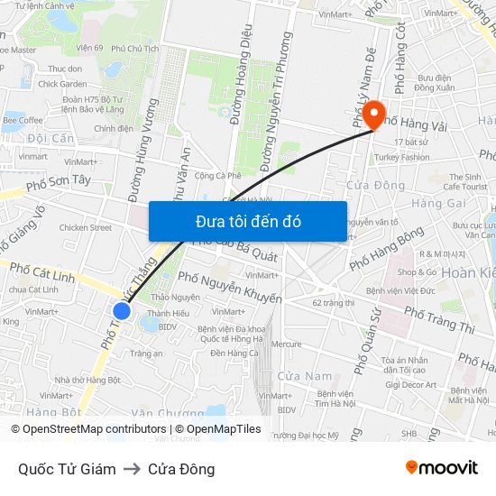 Quốc Tử Giám to Cửa Đông map