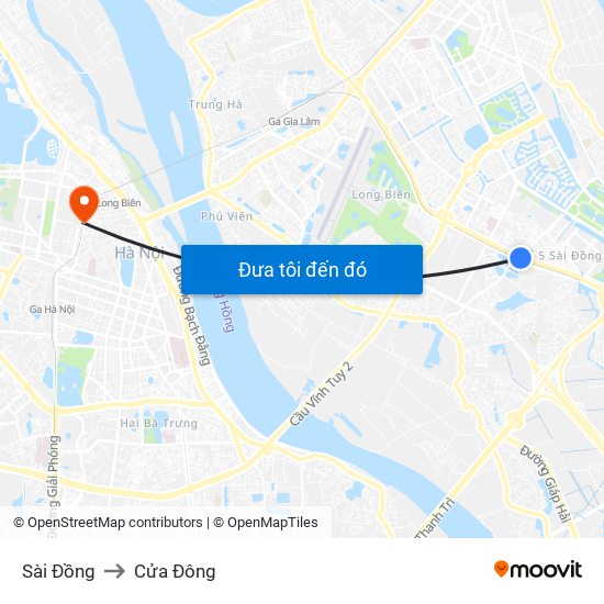 Sài Đồng to Cửa Đông map