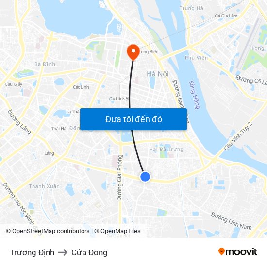 Trương Định to Cửa Đông map