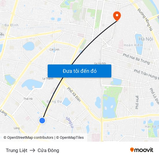 Trung Liệt to Cửa Đông map