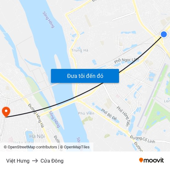 Việt Hưng to Cửa Đông map