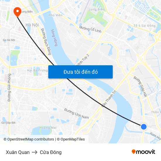 Xuân Quan to Cửa Đông map