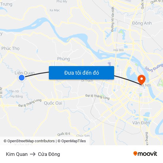 Kim Quan to Cửa Đông map