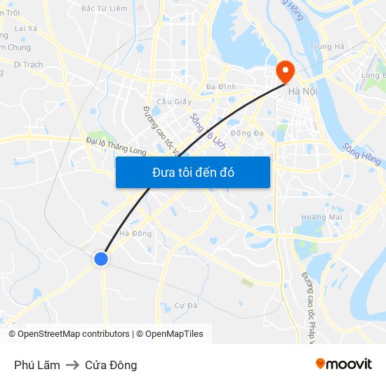 Phú Lãm to Cửa Đông map
