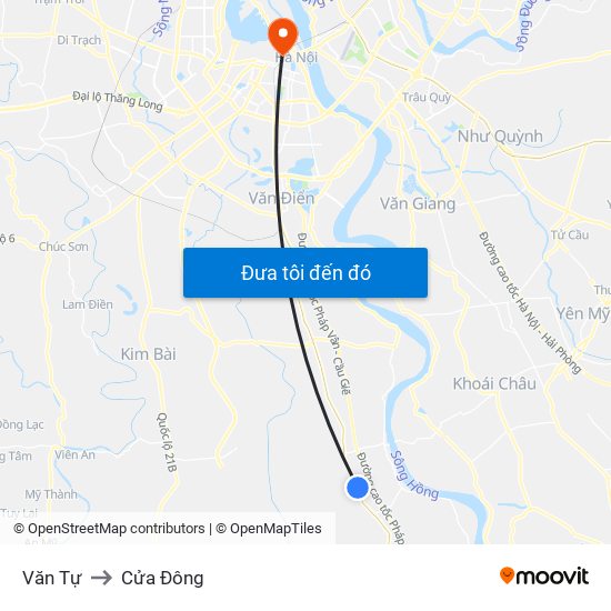 Văn Tự to Cửa Đông map