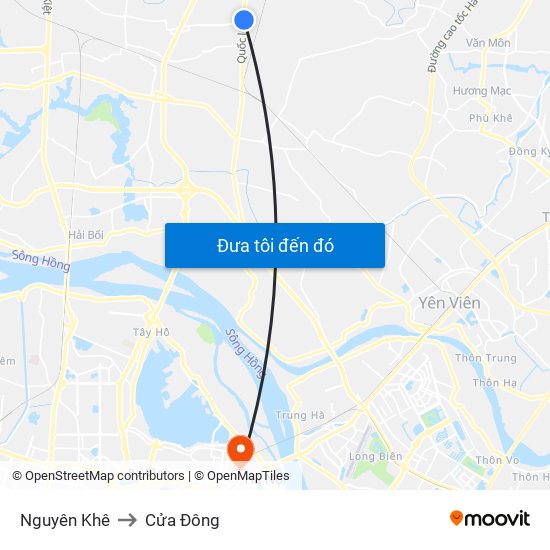 Nguyên Khê to Cửa Đông map