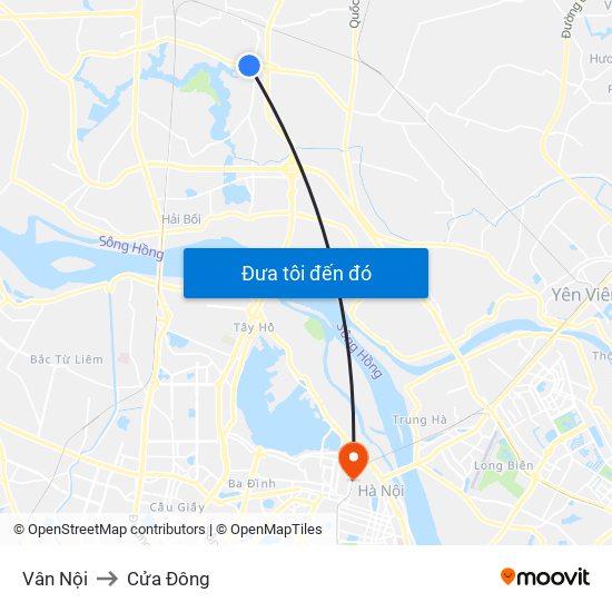 Vân Nội to Cửa Đông map