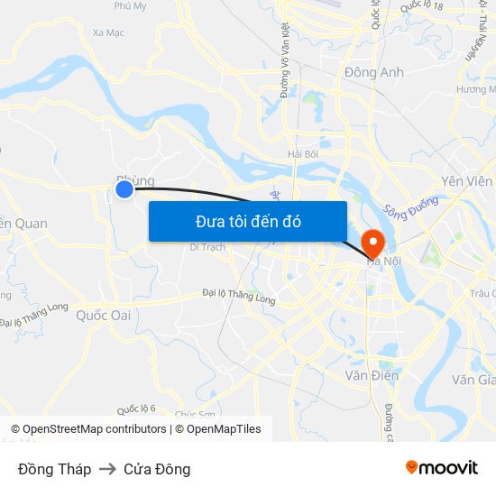 Đồng Tháp to Cửa Đông map