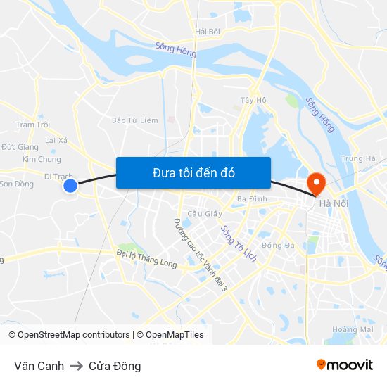 Vân Canh to Cửa Đông map