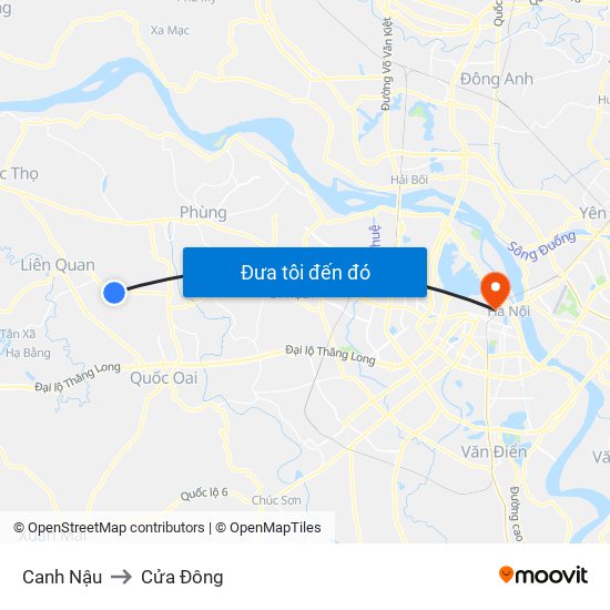 Canh Nậu to Cửa Đông map