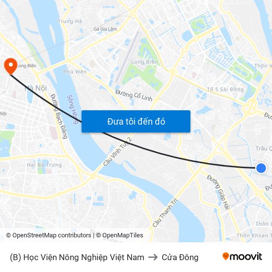 (B) Học Viện Nông Nghiệp Việt Nam to Cửa Đông map