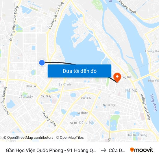 Gần Học Viện Quốc Phòng - 91 Hoàng Quốc Việt to Cửa Đông map