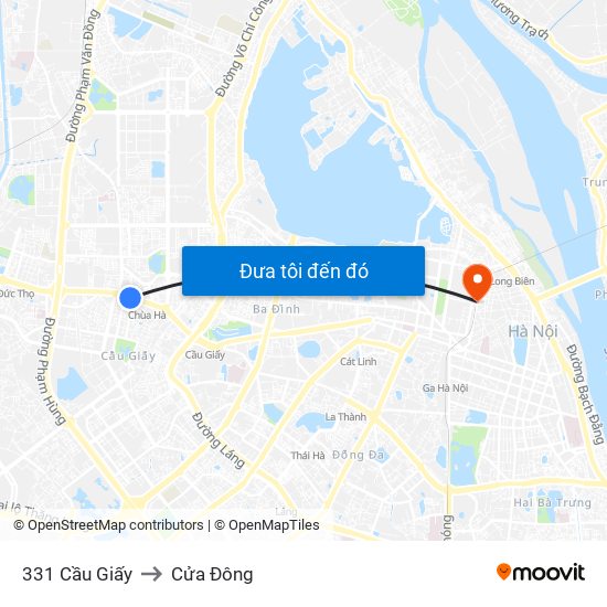 331 Cầu Giấy to Cửa Đông map