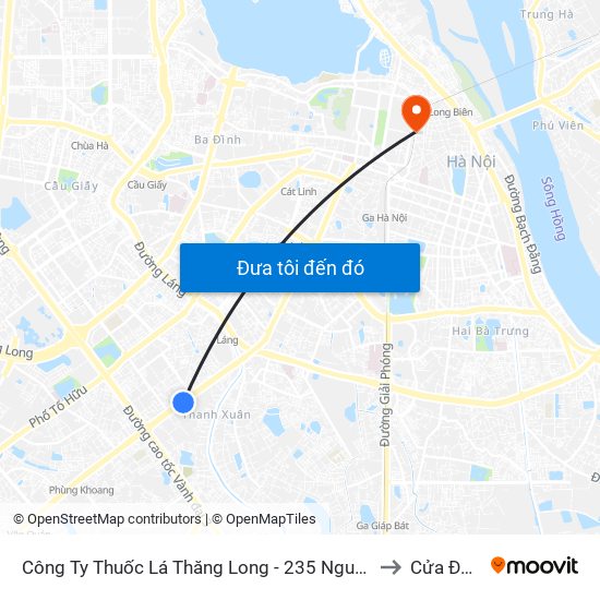 Công Ty Thuốc Lá Thăng Long - 235 Nguyễn Trãi to Cửa Đông map