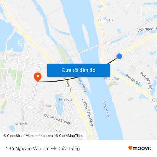 135 Nguyễn Văn Cừ to Cửa Đông map