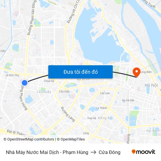 Nhà Máy Nước Mai Dịch - Phạm Hùng to Cửa Đông map