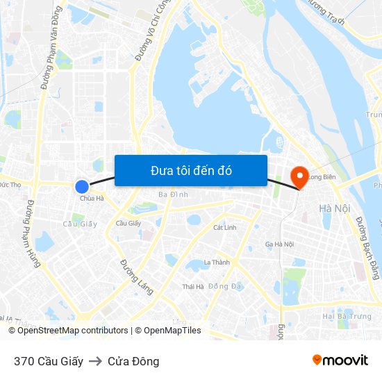 370 Cầu Giấy to Cửa Đông map