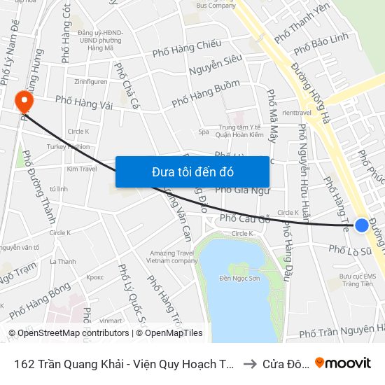 162 Trần Quang Khải - Viện Quy Hoạch Thủy Lợi to Cửa Đông map