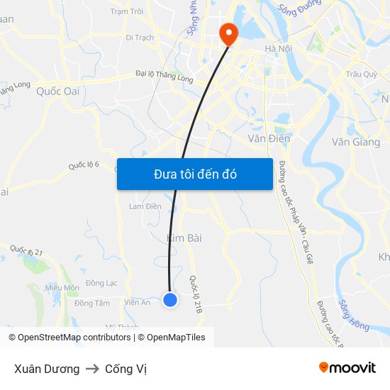 Xuân Dương to Cống Vị map