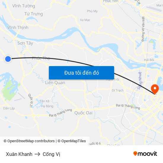 Xuân Khanh to Cống Vị map