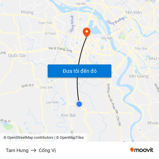 Tam Hưng to Cống Vị map