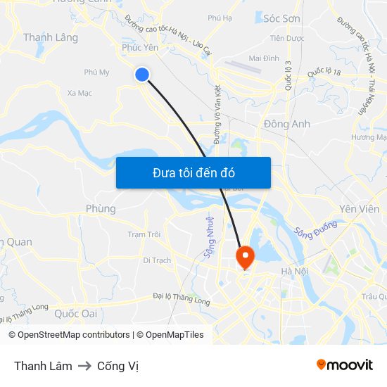 Thanh Lâm to Cống Vị map