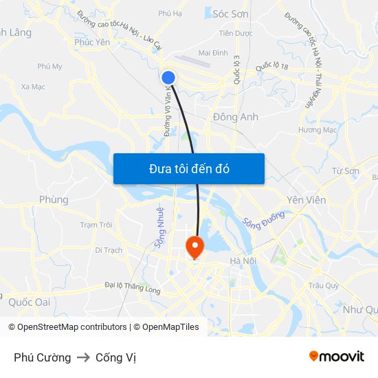 Phú Cường to Cống Vị map