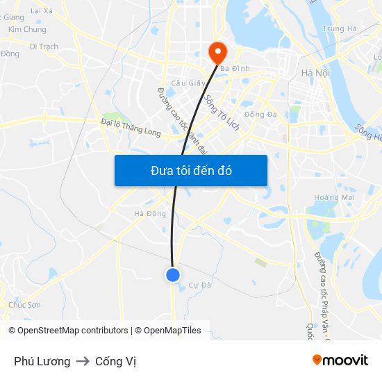 Phú Lương to Cống Vị map