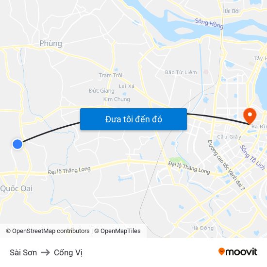 Sài Sơn to Cống Vị map