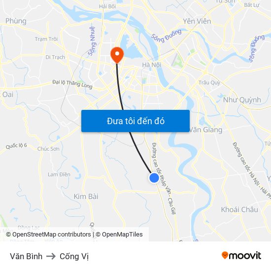 Văn Bình to Cống Vị map