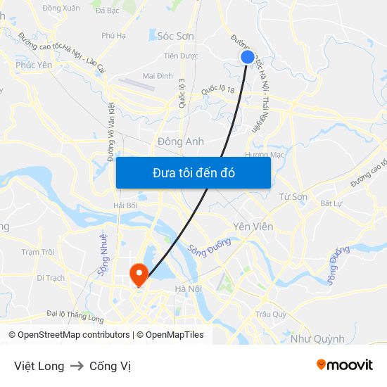 Việt Long to Cống Vị map