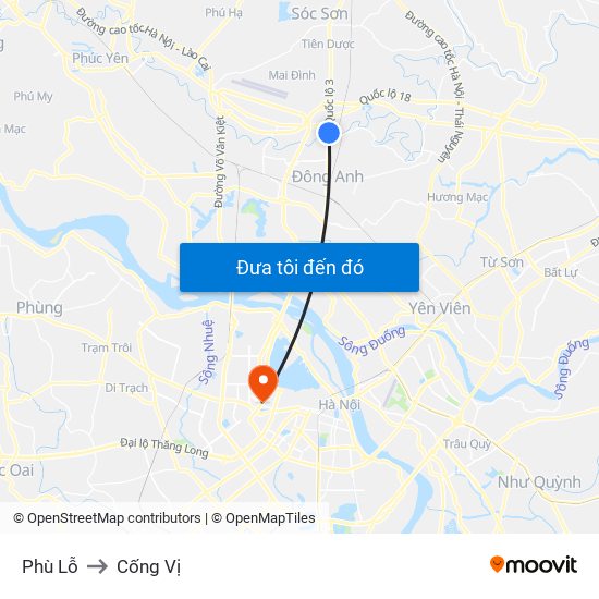 Phù Lỗ to Cống Vị map