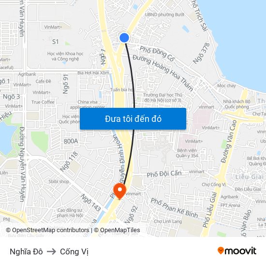 Nghĩa Đô to Cống Vị map
