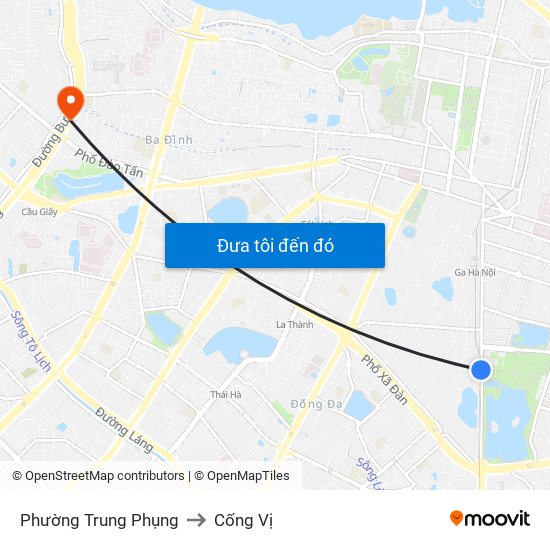 Phường Trung Phụng to Cống Vị map