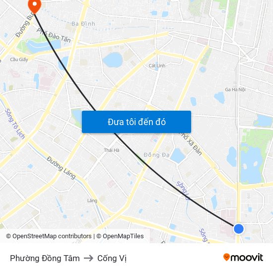 Phường Đồng Tâm to Cống Vị map