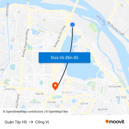 Quận Tây Hồ to Cống Vị map