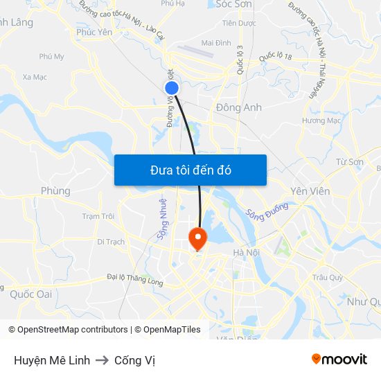 Huyện Mê Linh to Cống Vị map