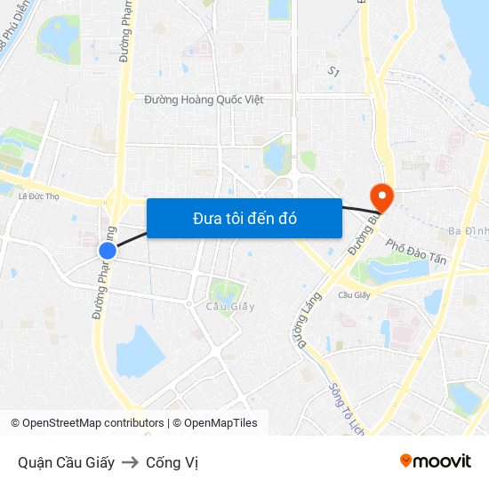 Quận Cầu Giấy to Cống Vị map