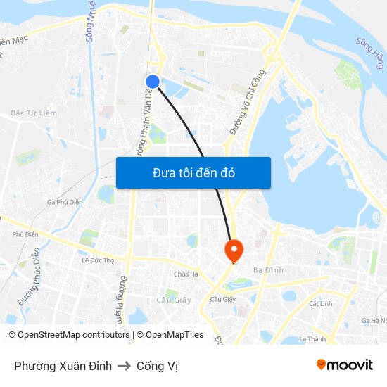 Phường Xuân Đỉnh to Cống Vị map