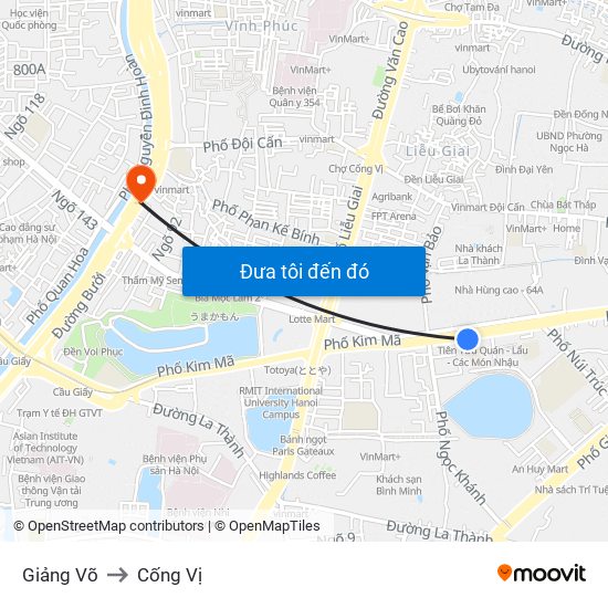 Giảng Võ to Cống Vị map