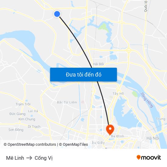 Mê Linh to Cống Vị map