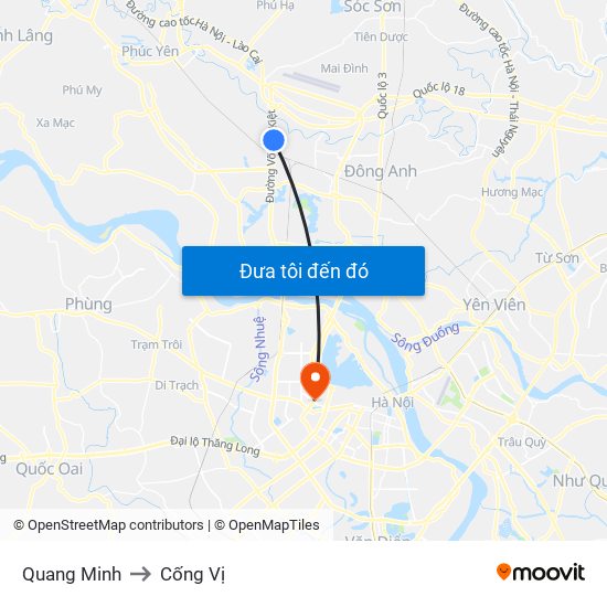 Quang Minh to Cống Vị map