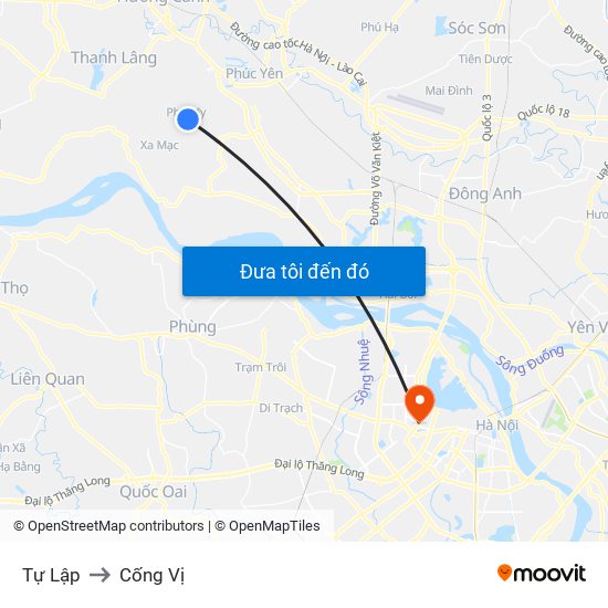 Tự Lập to Cống Vị map